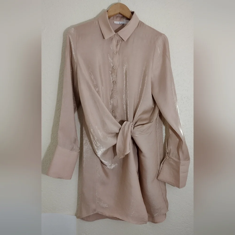 ESSUE Pink Button Down Wrap Front Mini Dress